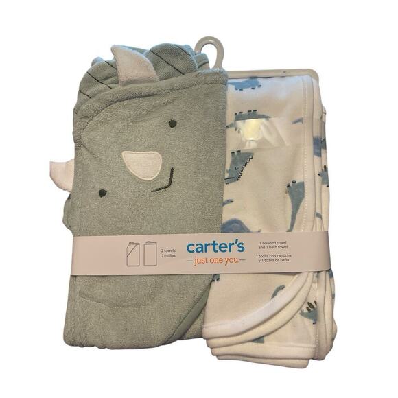 Carter's Just One You Baby Boys' Dino Hooded Bath Towel - Sage Green - Picture 1 of 2